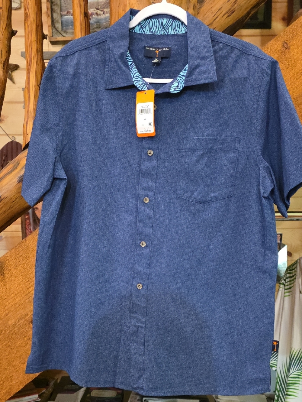 Margaritaville Men's Blue Short-Sleeve Button-Down Shirt